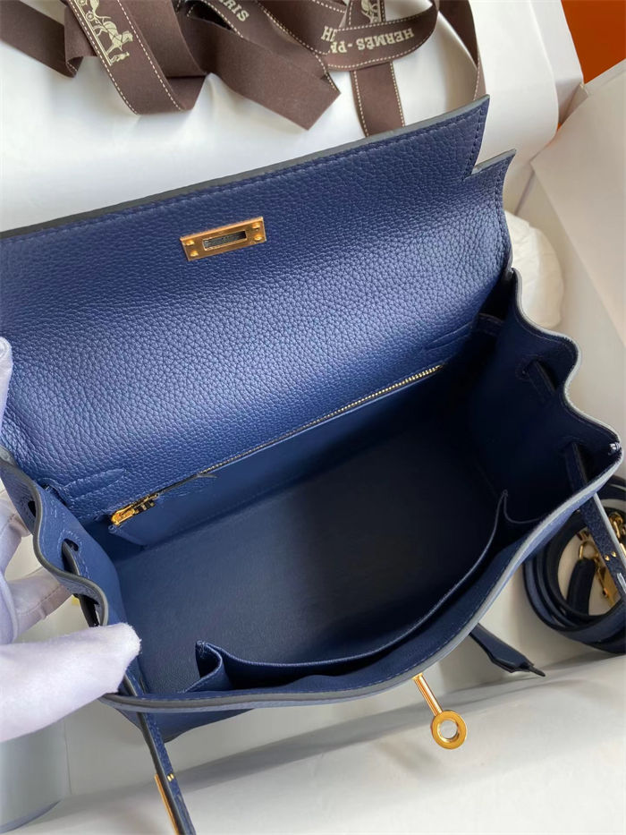 Hermes Kelly 25/28cm Retourne Bag Togo Leather In bleu obscur WAX High