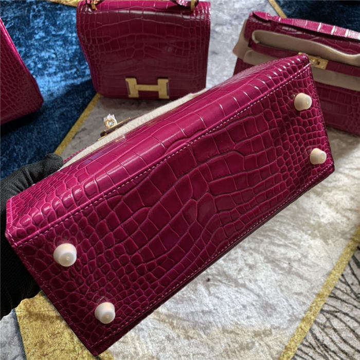 Hermes Kelly 28cm Sellier Bag Embossed Crocodile Leather In Magenta WAX High