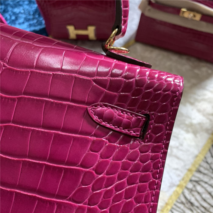 Hermes Kelly 28cm Sellier Bag Embossed Crocodile Leather In Magenta WAX High