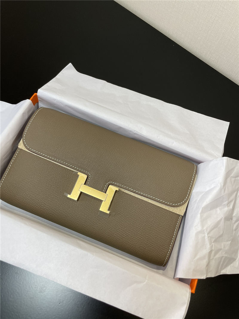 Hermes Constance To Go Long Wallet Epsom Leather Etoupe Gold-Metal WAX High