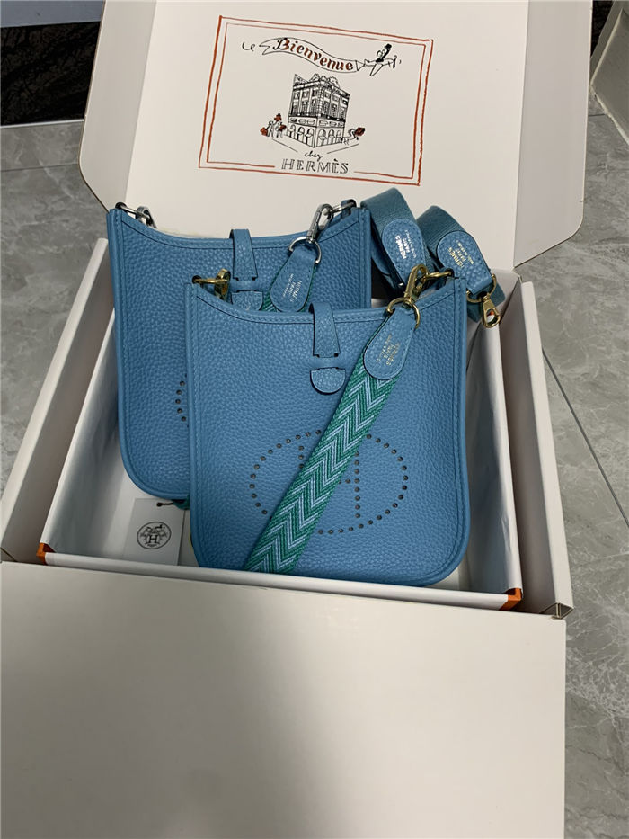 Hermes Evelyne III TPM Mini Bag Togo Leather In Blue WAX High