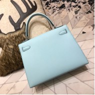 Hermes Kelly 25/28cm Sellier Bag Epsom Leather Silver/Gold Metal In Lt-Blue WAX High