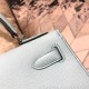 Hermes Kelly 25/28cm Sellier Bag Epsom Leather Silver/Gold Metal In Lt-Blue WAX High