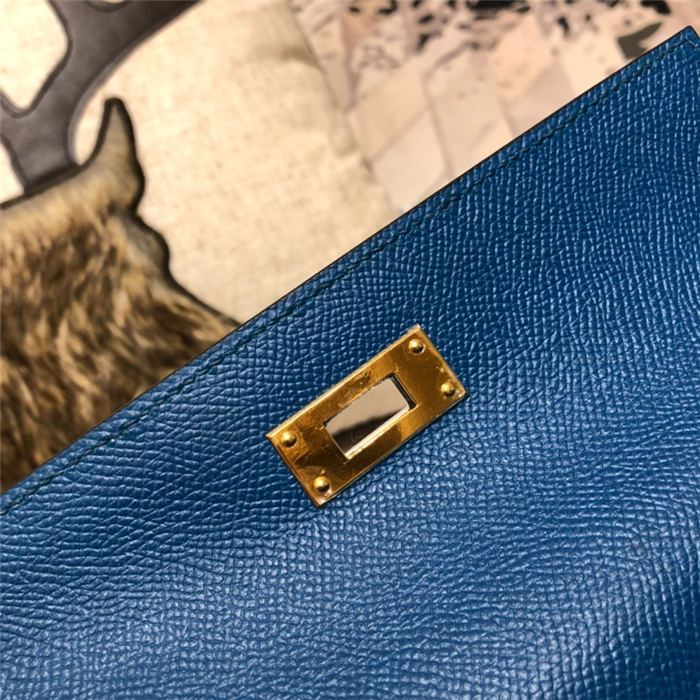 Hermes Kelly 25/28cm Sellier Bag Epsom Leather Silver/Gold Metal In Royal Blue WAX High