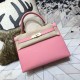 Hermes Kelly 25/28cm Sellier Bag Epsom Leather Silver/Gold Metal In Pink WAX High