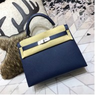 Hermes Kelly 25/28cm Sellier Bag Epsom Leather Silver/Gold Metal In Navy WAX High