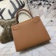 Hermes Kelly 25/28cm Sellier Bag Epsom Leather Silver/Gold Metal In Camel WAX High