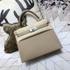 Hermes Kelly 25/28cm Sellier Bag Epsom Leather Silver/Gold Metal In Tourterelle WAX High