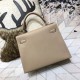 Hermes Kelly 25/28cm Sellier Bag Epsom Leather Silver/Gold Metal In Tourterelle WAX High