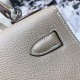 Hermes Kelly 25/28cm Sellier Bag Epsom Leather Silver/Gold Metal In Tourterelle WAX High