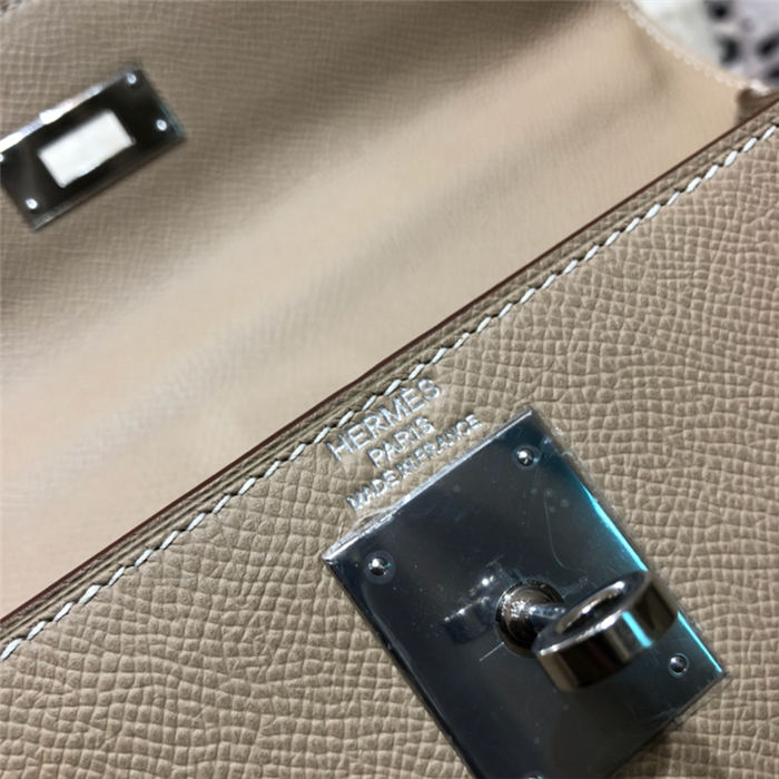 Hermes Kelly 25/28cm Sellier Bag Epsom Leather Silver/Gold Metal In Tourterelle WAX High