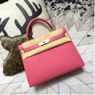 Hermes Kelly 25/28cm Sellier Bag Epsom Leather Silver/Gold Metal In Rose Pink WAX High