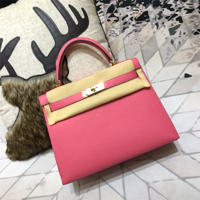 Hermes Kelly 25/28cm Sellier Bag Epsom Leather Silver/Gold Metal In Rose Pink WAX High