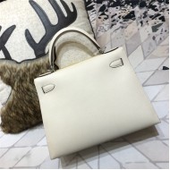 Hermes Kelly 25/28cm Sellier Bag Epsom Leather Silver/Gold Metal In Cream WAX High