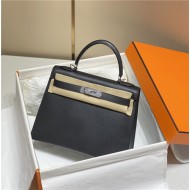 Hermes Kelly 25/28cm Sellier Bag Epsom Leather Silver/Gold Metal In Black-Silver High