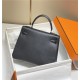 Hermes Kelly 25/28cm Sellier Bag Epsom Leather Silver/Gold Metal In Black-Silver High