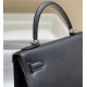 Hermes Kelly 25/28cm Sellier Bag Epsom Leather Silver/Gold Metal In Black-Silver High