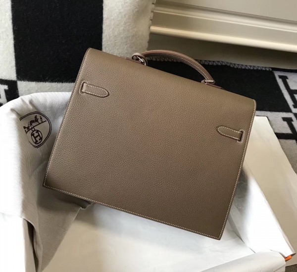 Hermes Kelly Depeche 34 Briefcase In Etoupe Calfskin High