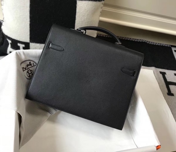 Hermes Kelly Depeche 34 Briefcase In Black Calfskin High