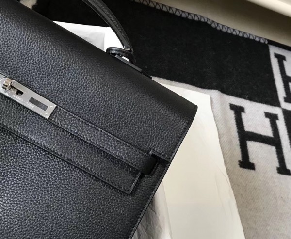 Hermes Kelly Depeche 34 Briefcase In Black Calfskin High