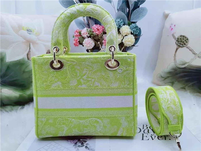 MEDIUM LADY D-LITE BAG Toile de Jouy Reverse Embroidery Lime High