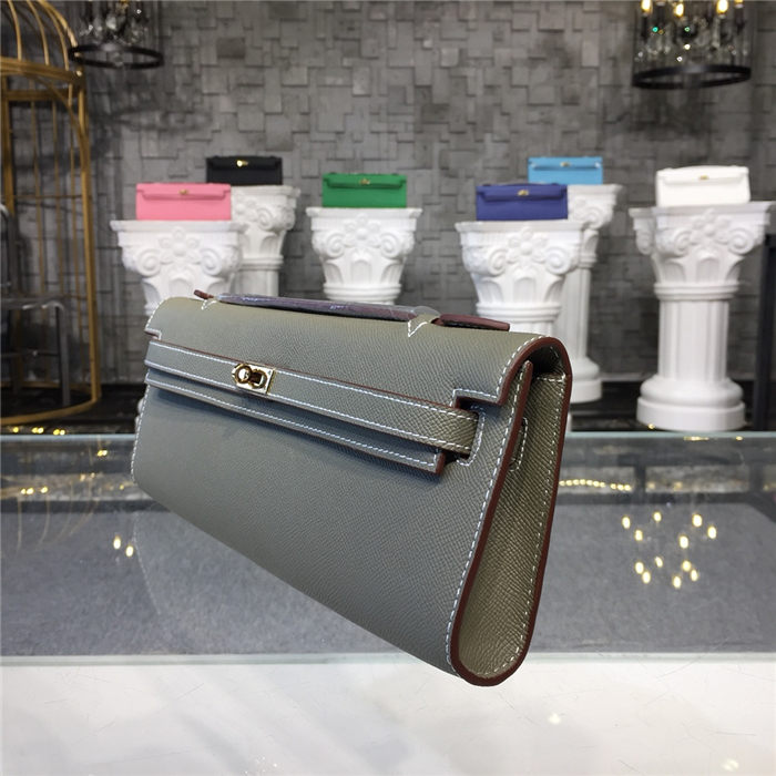 Hermes Kelly Cut Clutch Epsom Silver/Gold Metal WAX High