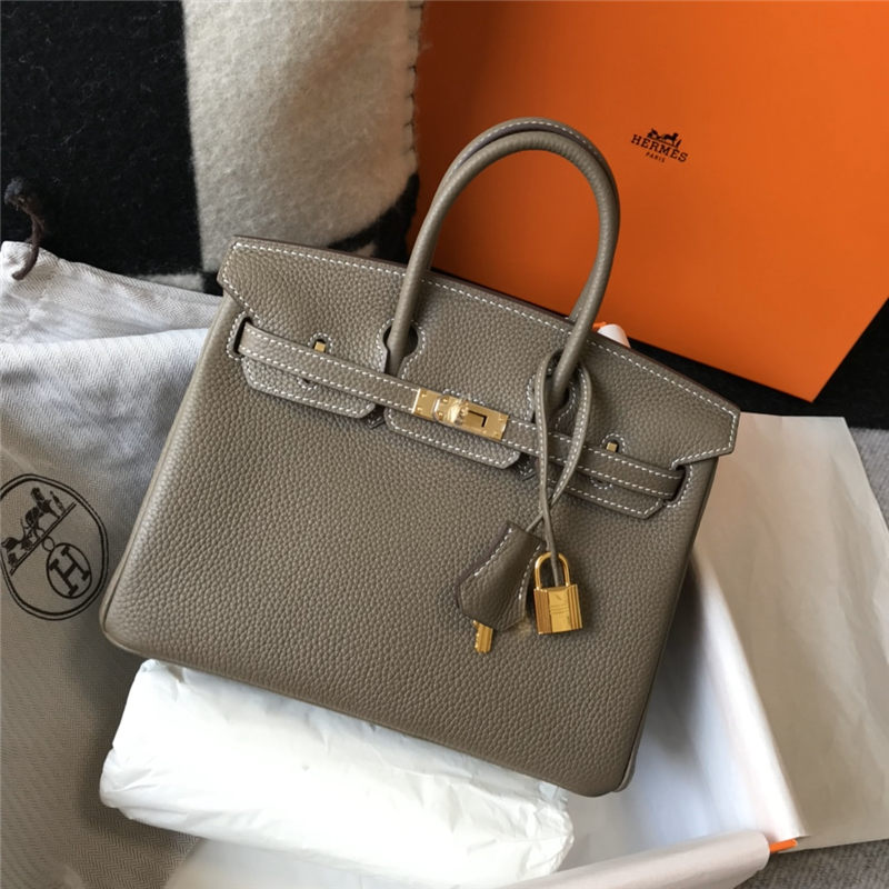 Hermes Birkin 25/30/35cm Bag Calfskin Silver/Gold Metal In Etoupe High