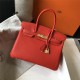 Hermes Birkin 25/30/35cm Bag Calfskin Silver/Gold Metal In Red High