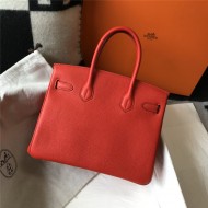 Hermes Birkin 25/30/35cm Bag Calfskin Silver/Gold Metal In Red High