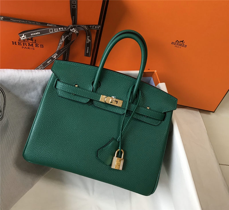 Hermes Birkin 25/30/35cm Bag Calfskin Silver/Gold Metal In Dk-Green High