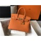 Hermes Birkin 25/30/35cm Bag Calfskin Silver/Gold Metal In Orange High