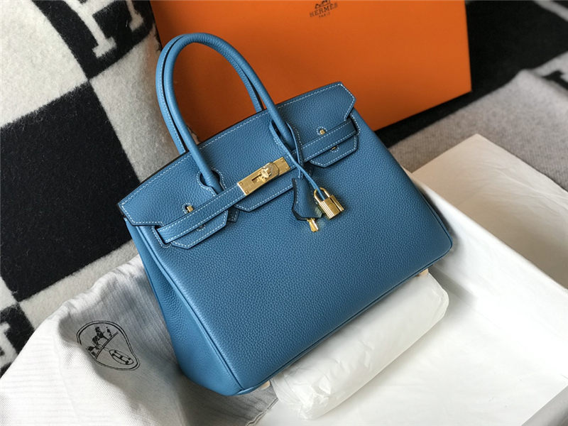 Hermes Birkin 25/30/35cm Bag Calfskin Silver/Gold Metal In Blue High