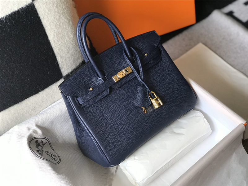 Hermes Birkin 25/30/35cm Bag Calfskin Silver/Gold Metal In Navy High