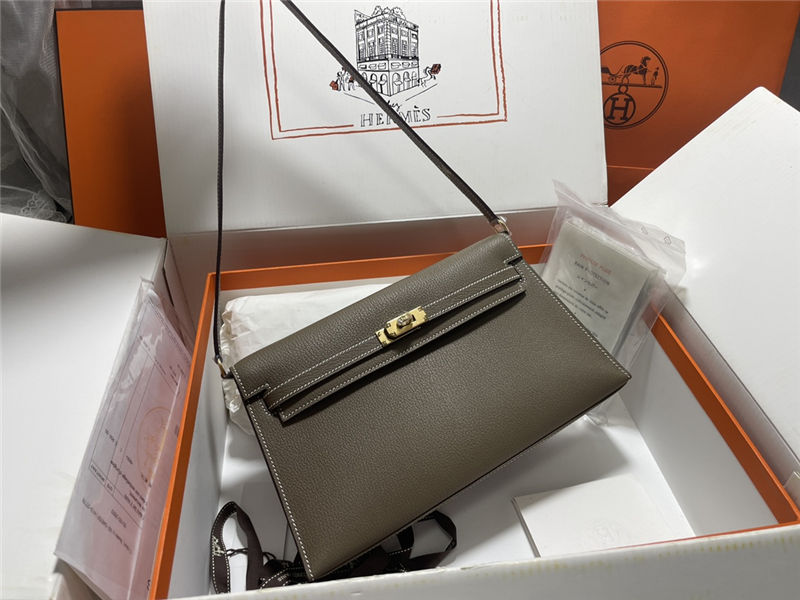 Hermes Kelly Elan 27cm Goatskin Etoupe Gold-Metal WAX High