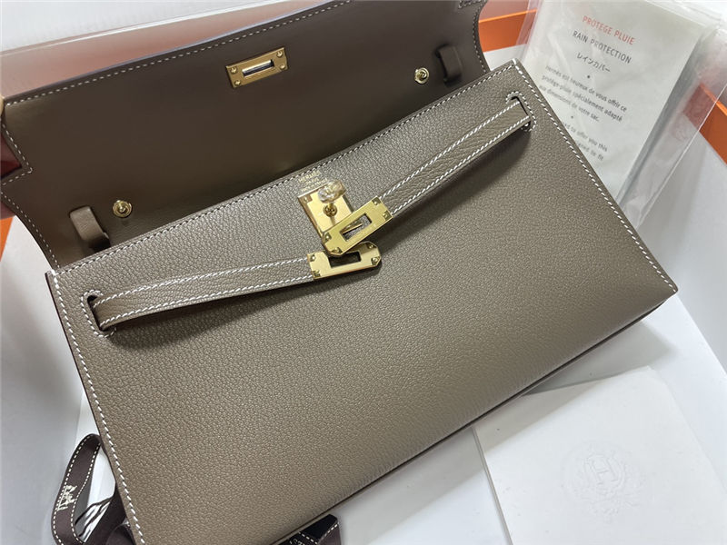 Hermes Kelly Elan 27cm Goatskin Etoupe Gold-Metal WAX High