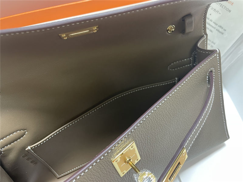 Hermes Kelly Elan 27cm Goatskin Etoupe Gold-Metal WAX High