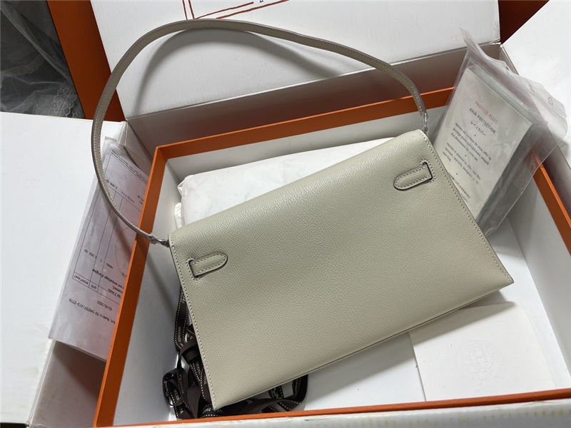 Hermes Kelly Elan 27cm Goatskin Craie Silver-Metal WAX High