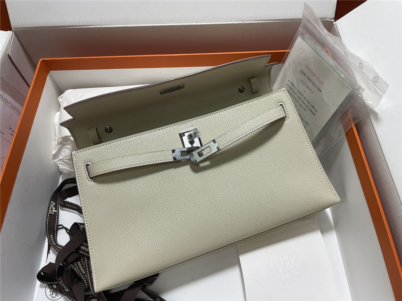 Hermes Kelly Elan 27cm Goatskin Craie Silver-Metal WAX High