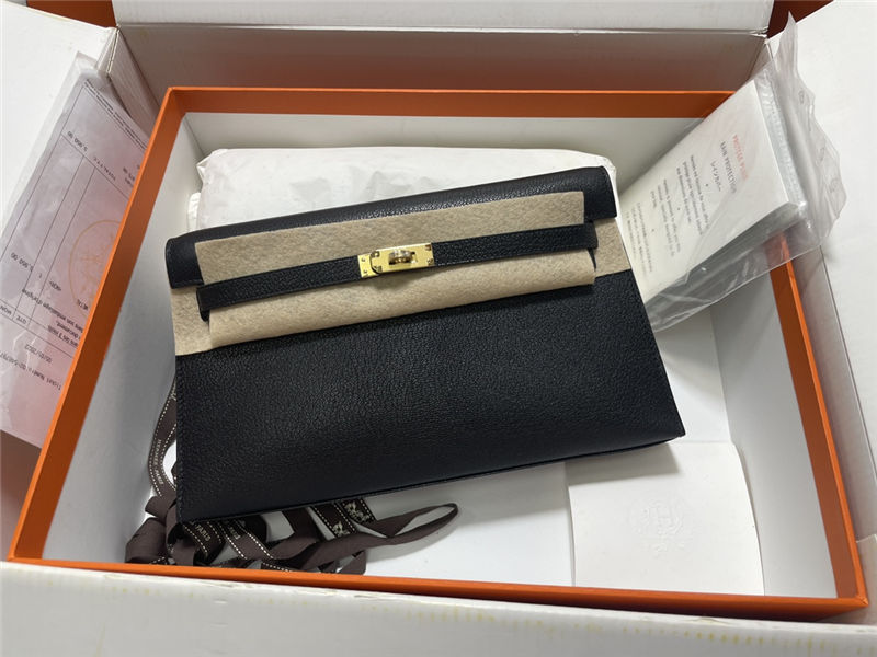 Hermes Kelly Elan 27cm Goatskin Black Gold-Metal WAX High