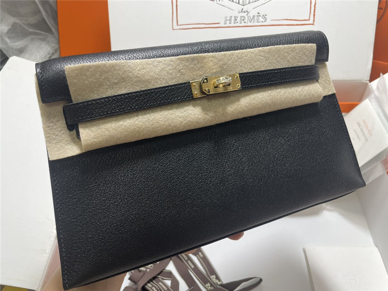 Hermes Kelly Elan 27cm Goatskin Black Gold-Metal WAX High