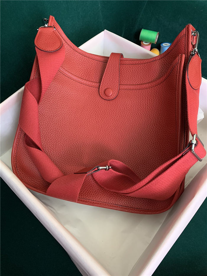 Hermes Evelyne III PM Bag Clemence Leather In Red High