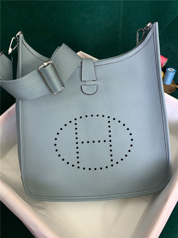 Hermes Evelyne III PM Bag Clemence Leather In Grey-Blue High