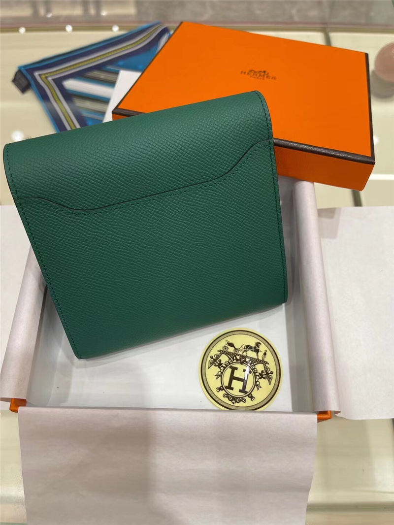 Hermes Constance Compact Wallet Epsom Leather Green High