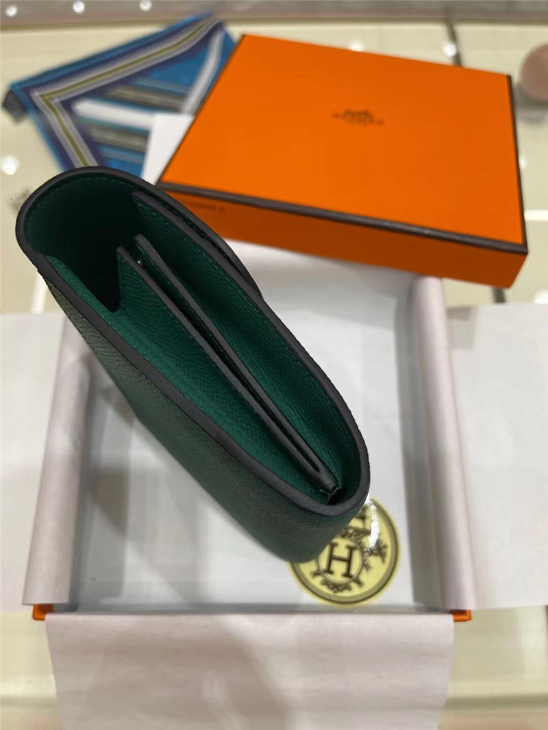 Hermes Constance Compact Wallet Epsom Leather Green High