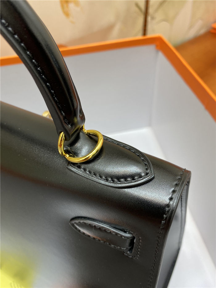 Hermes Kelly 25/28cm Sellier Bag Box Leather In Black WAX High