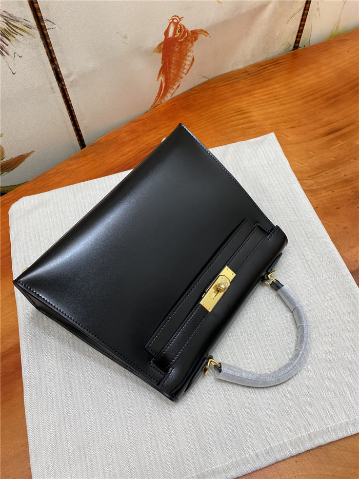 Hermes Kelly 25/28cm Sellier Bag Box Leather In Black WAX High