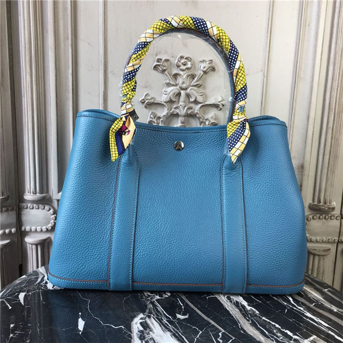 Hermes Garden Party 30/36 Bag Togo Calfskin In Denim Blue High