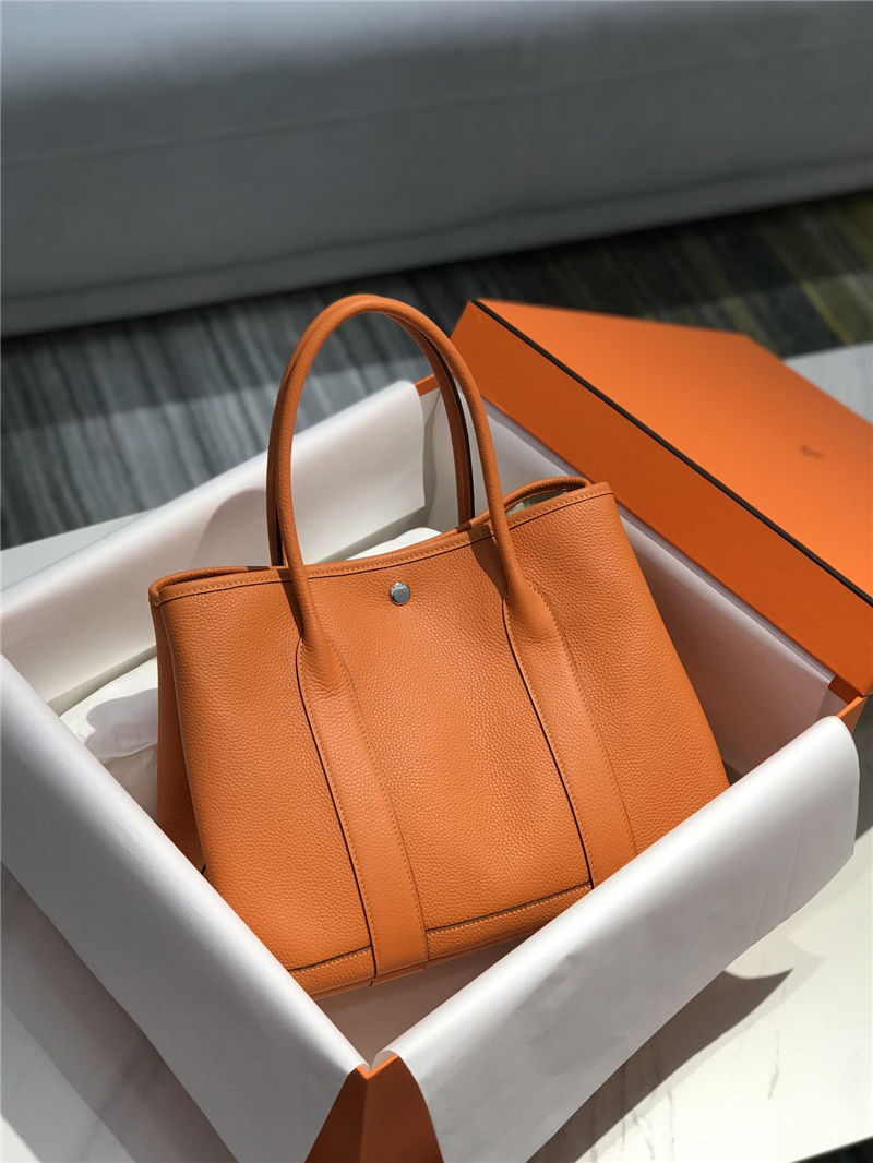 Hermes Garden Party 30/36 Bag Togo Calfskin In Orange High