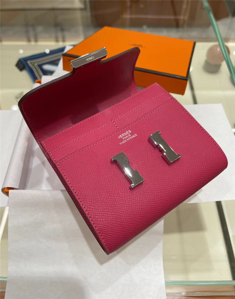 Hermes Constance Compact Wallet Epsom Leather Fuchsia High