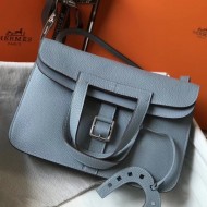 Hermes Halzan 31cm Bag Clemence Leather WAX In Blue LWAX In High